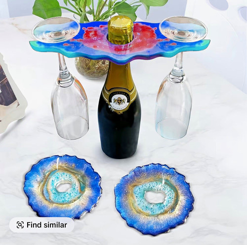 Blue gold resin wine bottle - blue/gold,