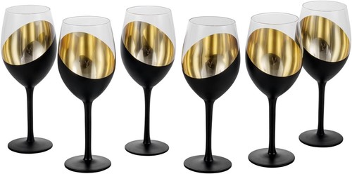 Black and gold wine glasses - and,
